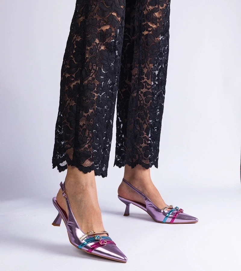 Gemre Pantofi decupați cu toc mic mov Perfecta