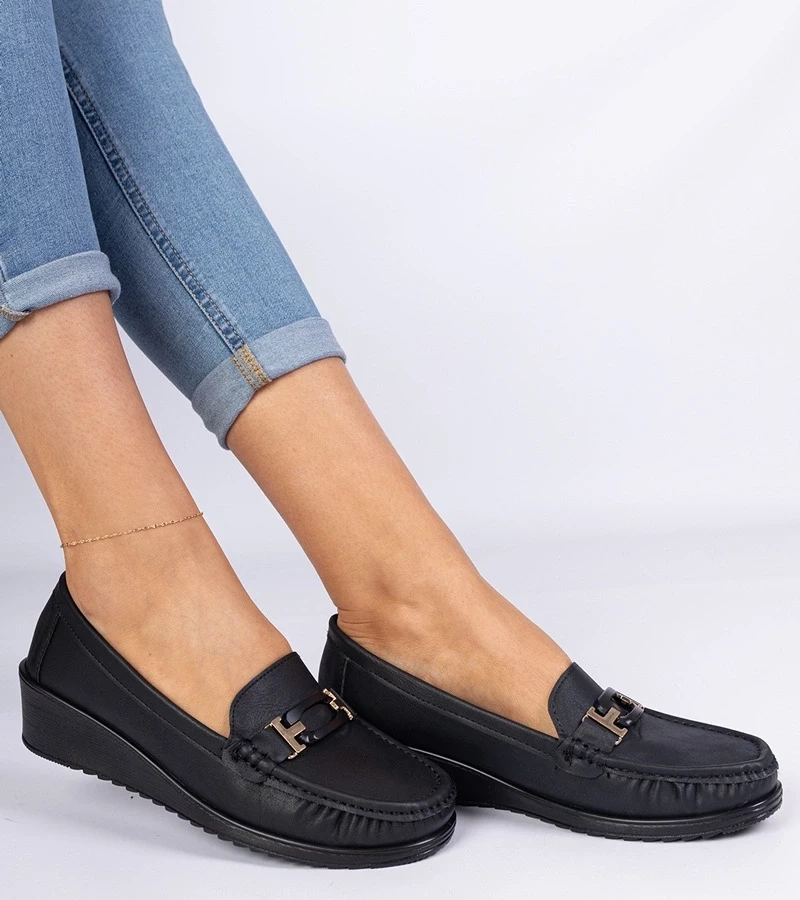 Gemre Mocasini negri de damă pe platformă din piele ecologică Kappi