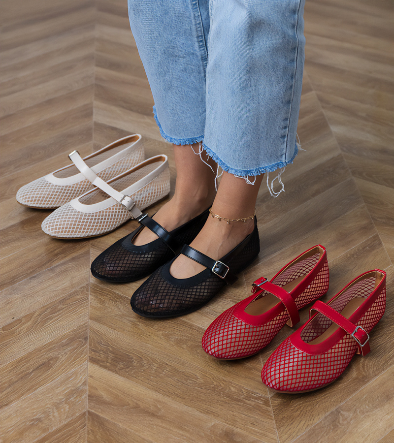D/CEO Red mesh ballet flats with a buckle Turina