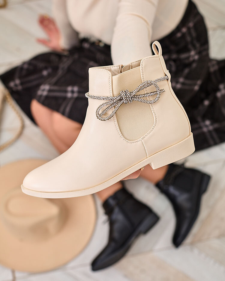 Resti Cream women&#039;s boots a&#039;la sztyblety with zircons Tardere
