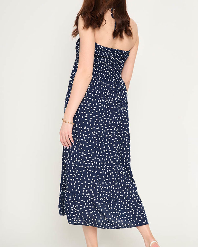 Resti Navy blue ladies midi dress with polka dots - Clothing