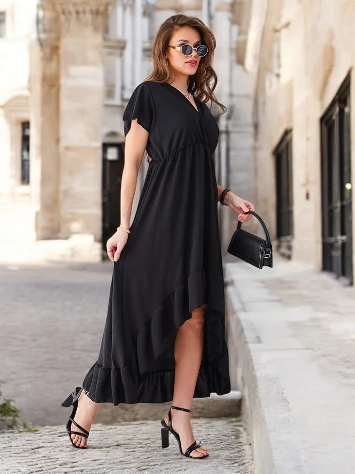 Resti Womens midi dress with an asymmetrical hem
