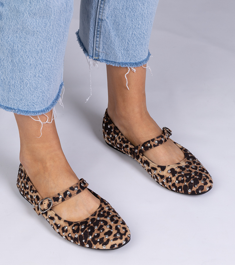 marka niezdefiniowana Leopard ballerinas with studs and buckle Salos