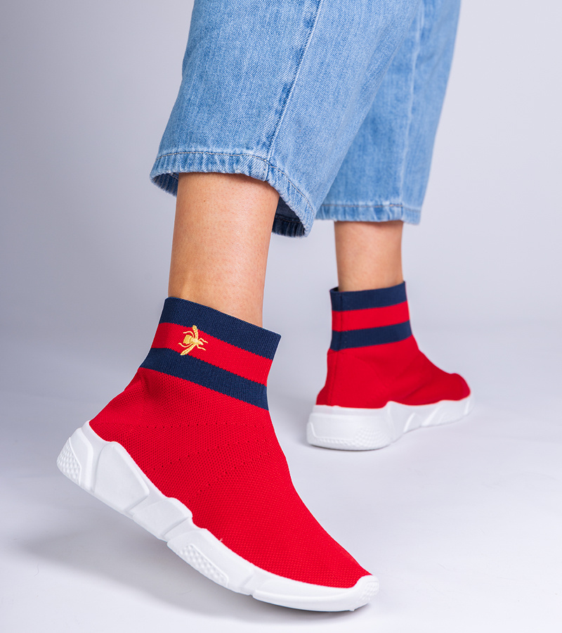 marka niezdefiniowana Red sporty sneakers with a sock-like upper Pikola