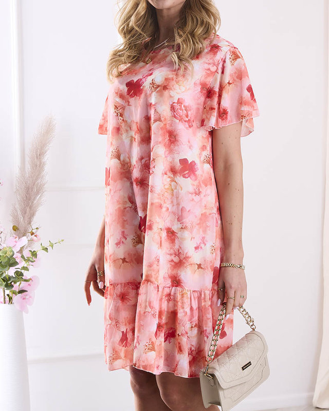 Resti Womens knee-length dress with print and frill in orange- Clothing