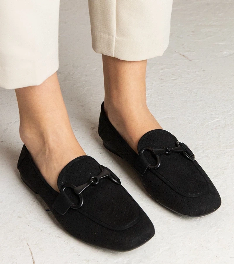 Gemre Mocasini damă negri perforați cu decorațiune Mensory