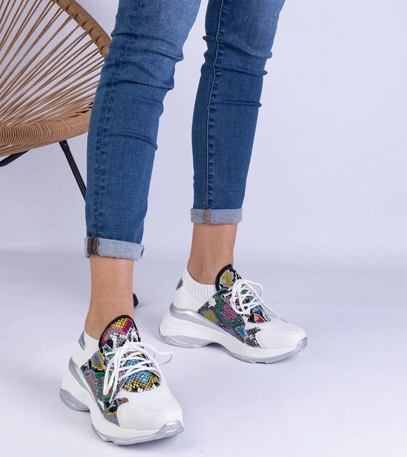 marka niezdefiniowana White women's sports sneakers with colorful print Fatih