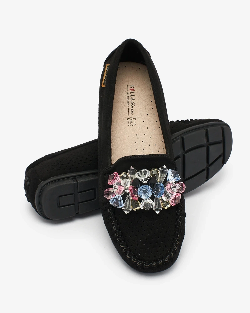 Resti Openwork black women&#039;s moccasins with decorative crystals Cizzas