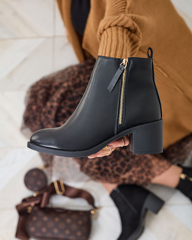 Resti Black eco leather women&#039;s low stiletto boots Rejerry