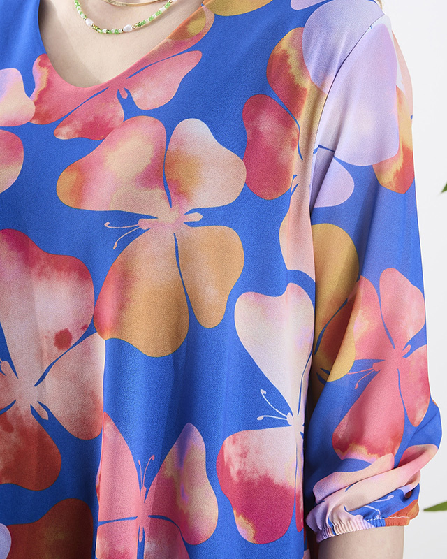 Resti Navy blue women's dress with print and frill