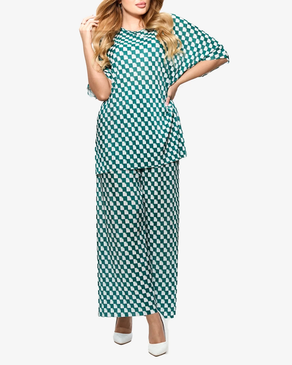 Resti Green women's pleated patterned set - Clothing