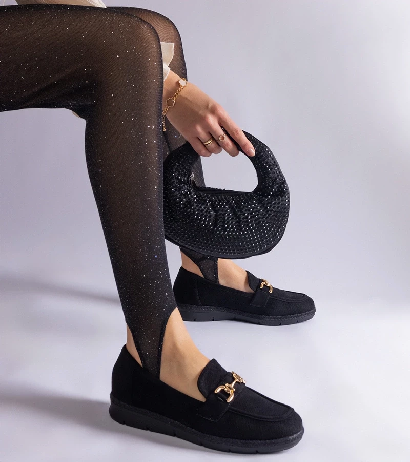 Gemre Mocasini negri perforați pentru femei din piele ecologică întoarsă Sandoval