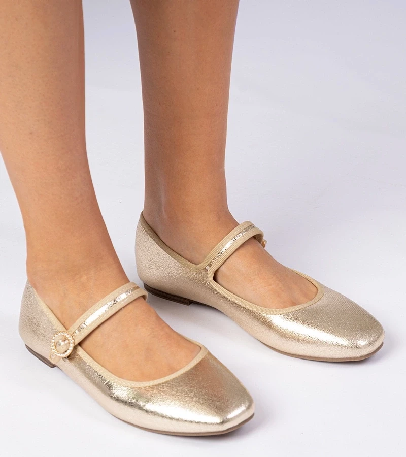 marka niezdefiniowana Gold women's ballet flats with rhinestones Marcelina