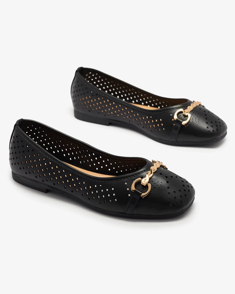 Resti Black women&#039;s openwork ballerinas with gold ornament Serilla- Footwear
