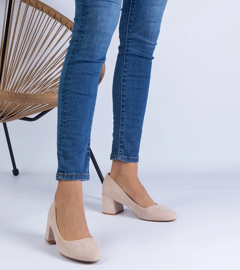 marka niezdefiniowana Beige eco-suede high heels Marsol