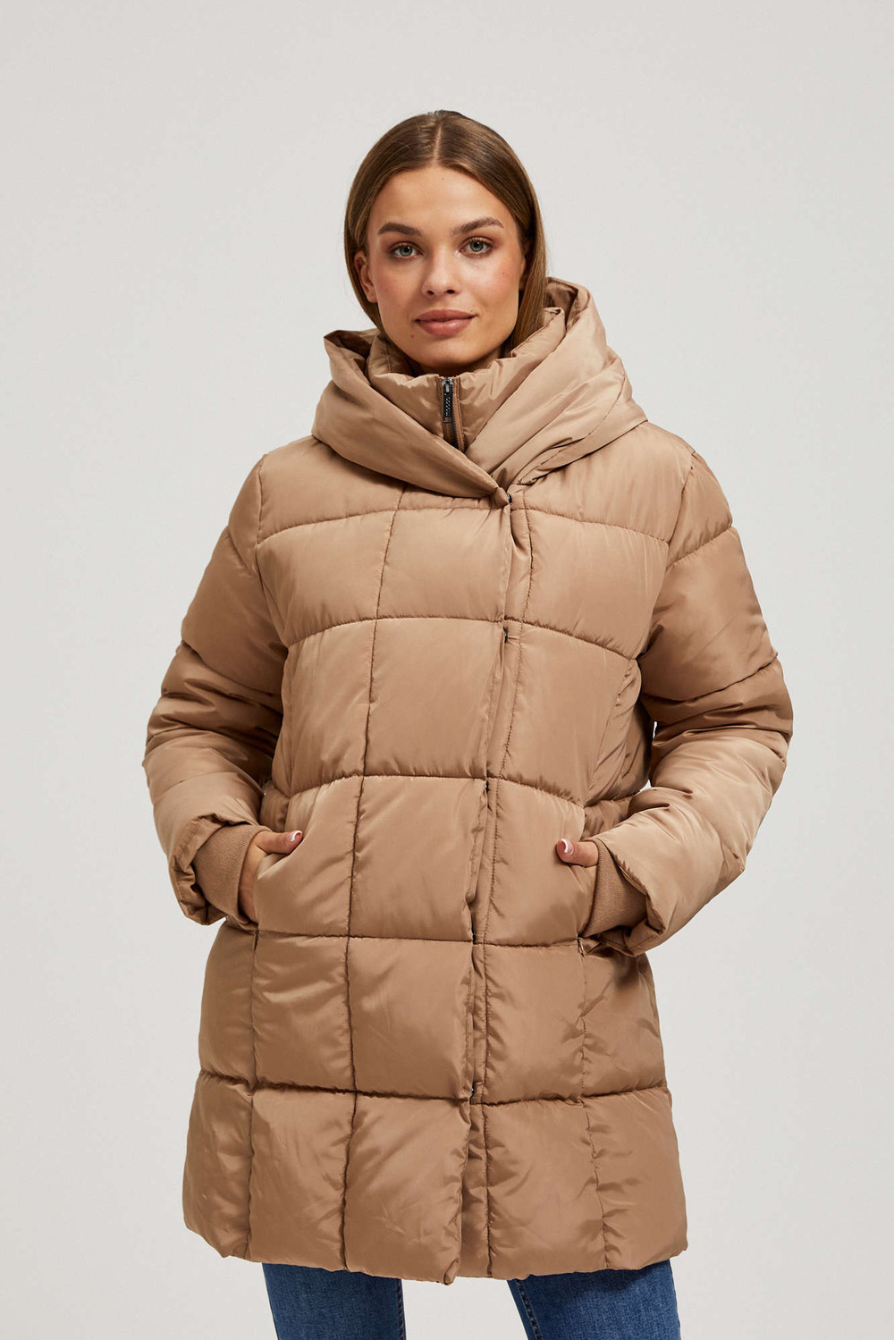Marisse Quilted Jacket With Hood, Dark Beige
