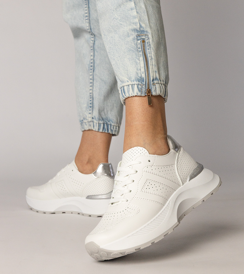 Gemre Adidași albi sport cu inserție argintie Lenkuta