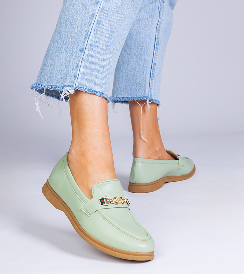 Gemre Mocasini verzi cu ornament auriu Feola