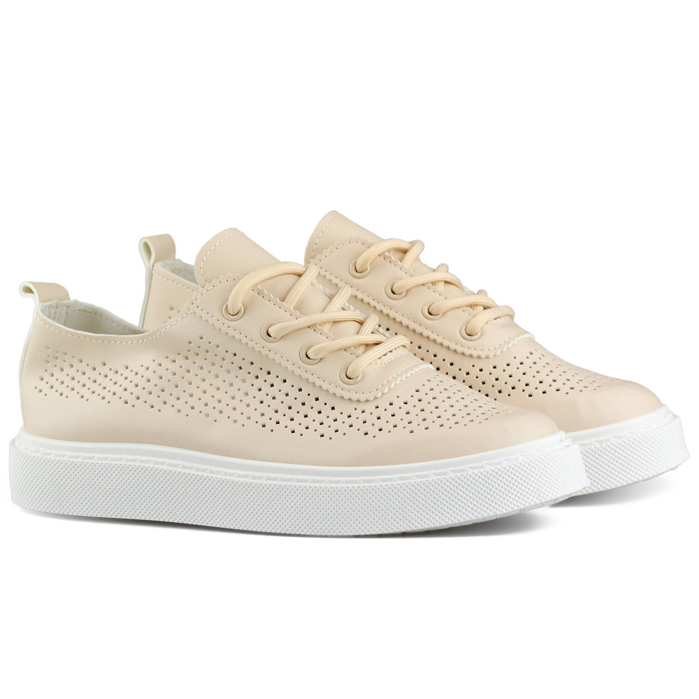 primohurt Beżowe ażurowe trampki damskie na grubej podeszwie beżowe trampki damskie