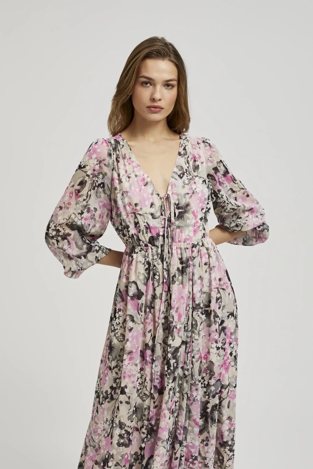 Marisse Gray Floral Maxi Dress