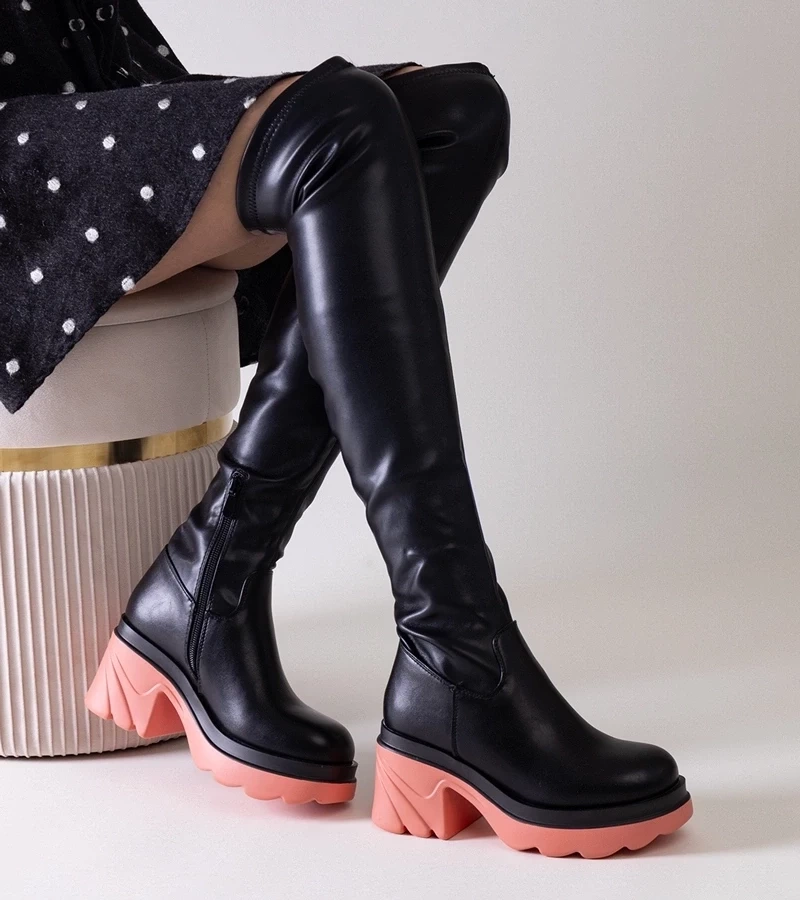 Gemre Cizme negre căptușite pe toc masiv Meragomi.