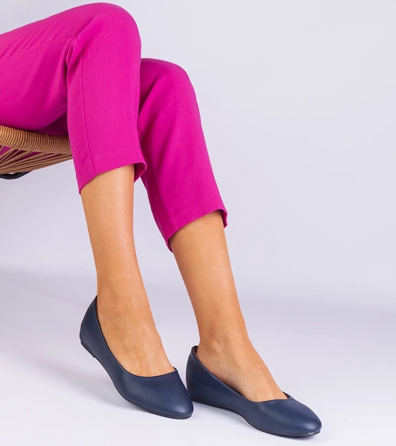 marka niezdefiniowana Navy blue ballet flats with a hidden wedge heel made of eco-leather Savelia