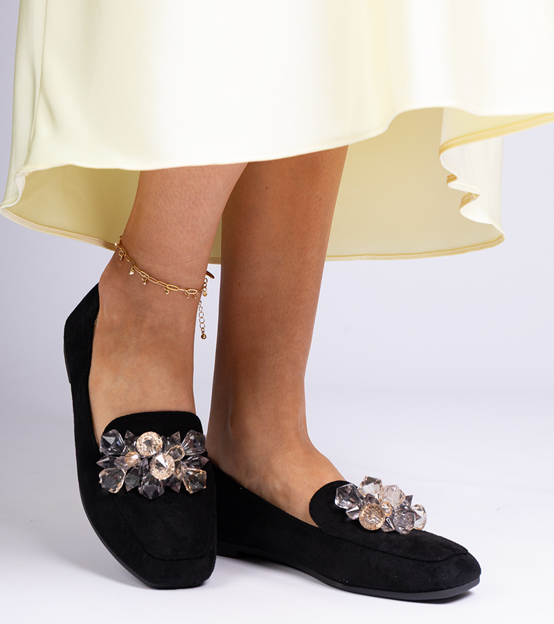 Gemre Mocasini negri decorați cu cristale Saredo