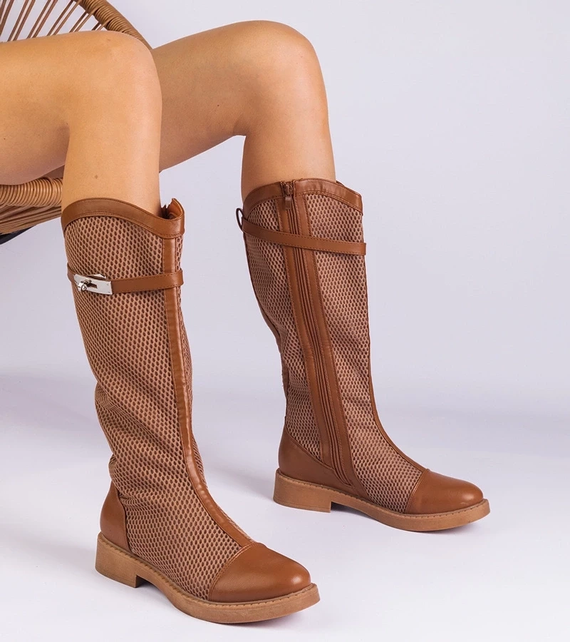 Gemre Cizme înalte maro din plasă Torento