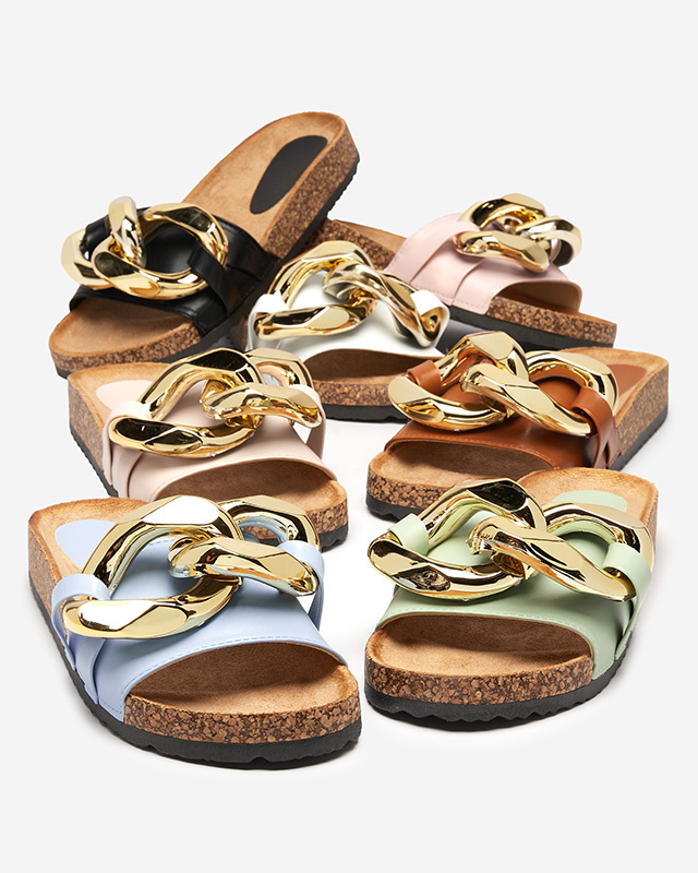 Resti Women's white slippers with decoration at Fixci- Footwear