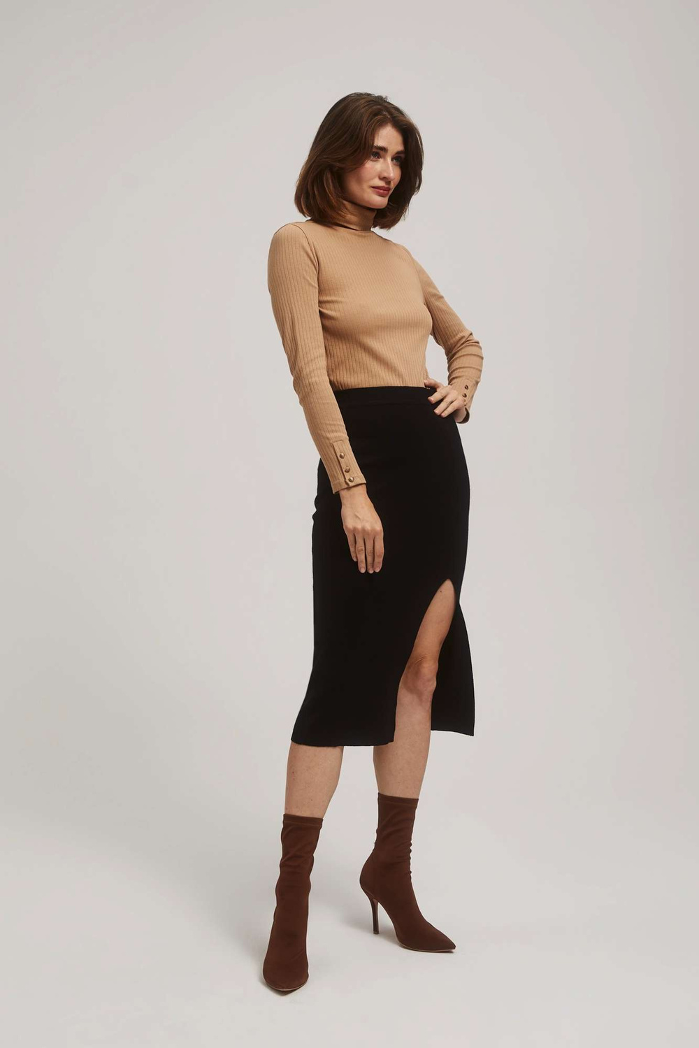 Ribbed turtleneck blouse