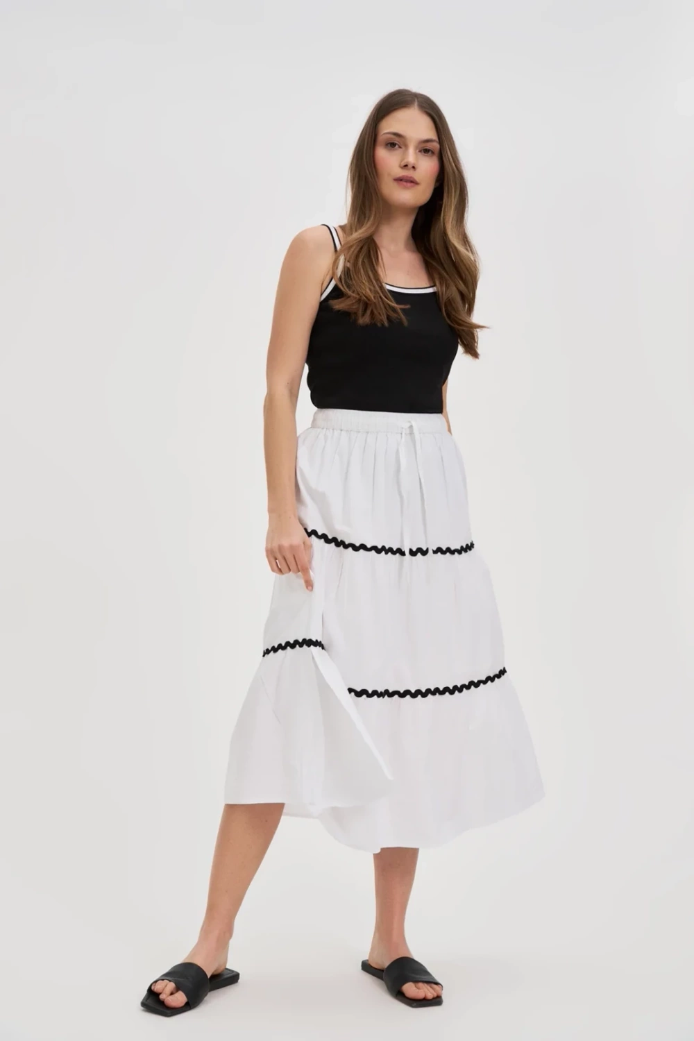 Marisse White Cotton Midi Skirt