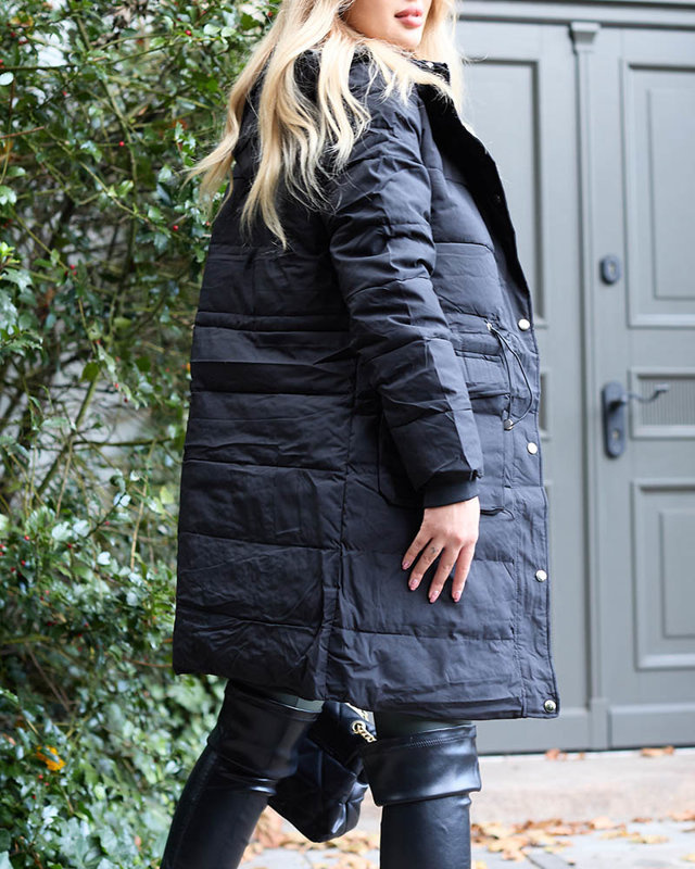 Resti Black Women's Long Winter Jacket with Synthetic Insulation - Clothing
