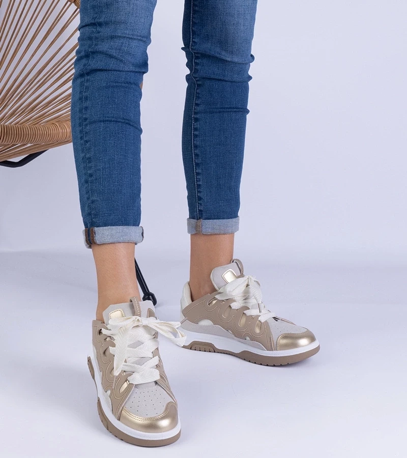 Gemre Adidași bej pentru femei cu șiret decorativ Grejs