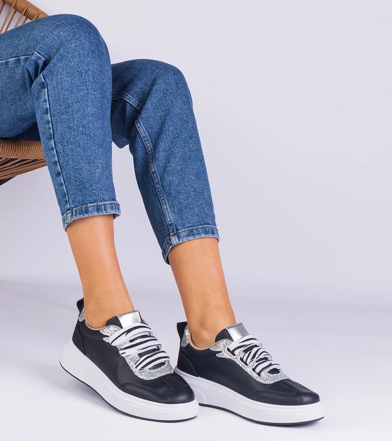 Gemre Adidași negri de damă decorați cu sclipici Kasabella