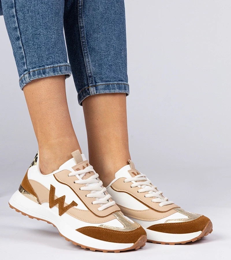 marka niezdefiniowana White-brown women's sneakers with animal print Kalasa