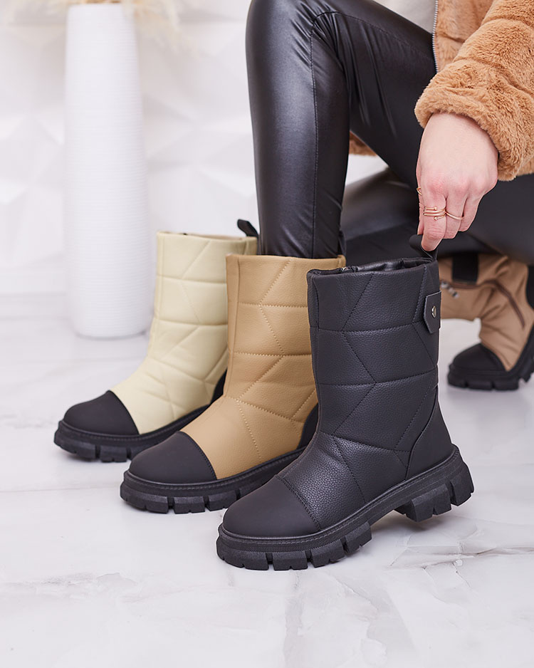 Resti Black matte womens boots with thicker sole Holeopi