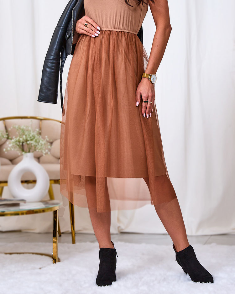 Resti Light brown women's midi dress with tulle