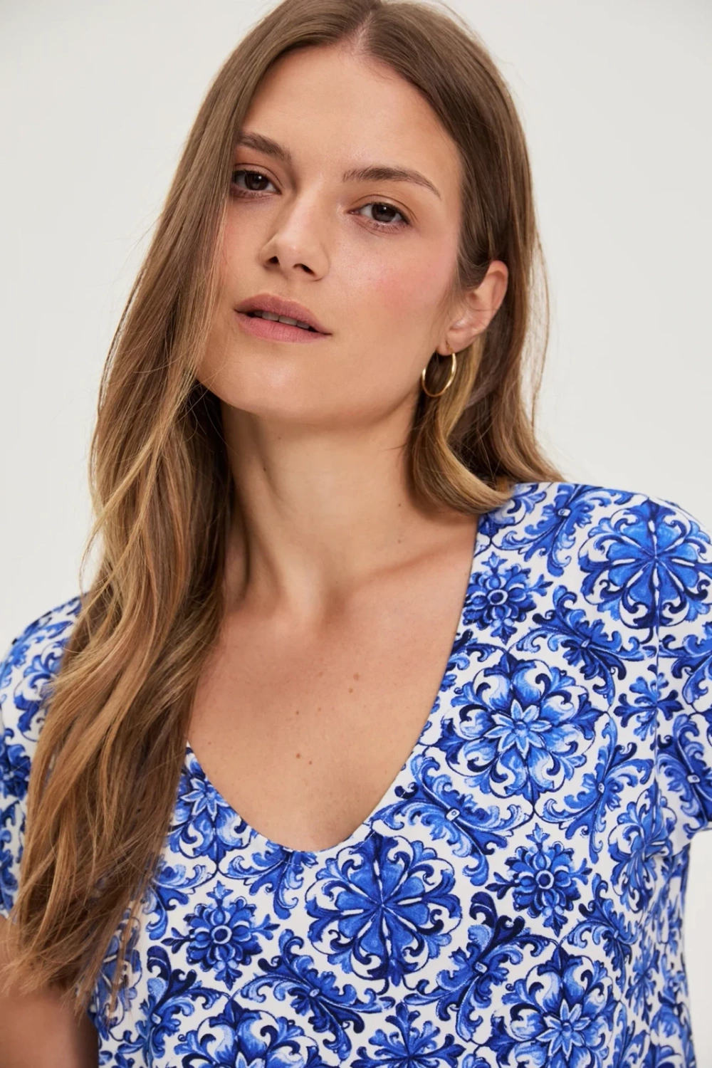 Marisse Patterned Blue Blouse