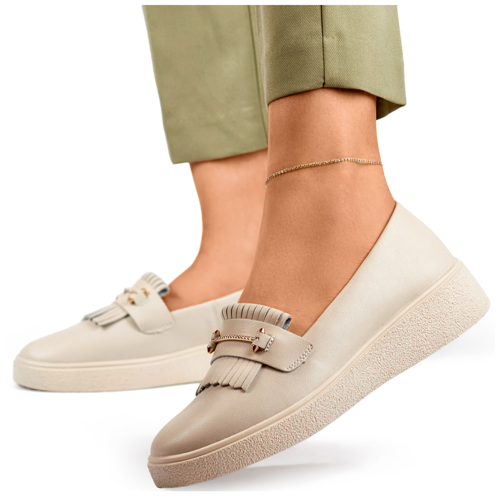 primohurt Skórzane półbuty damskie beżowe