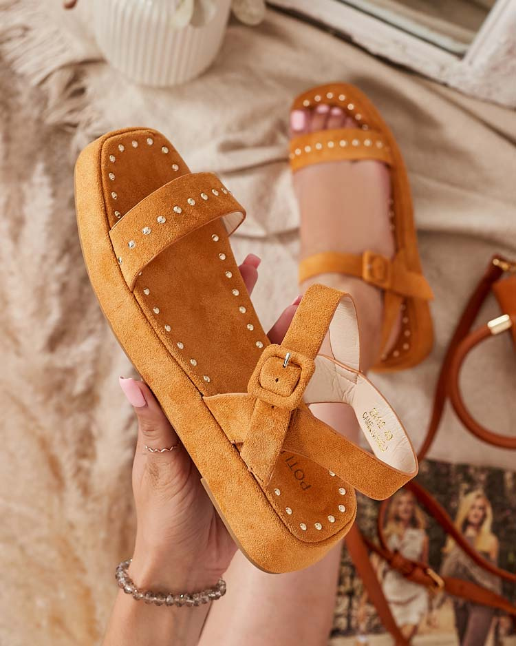Resti Brown women&#039;s sandals with rhinestones Franssia - Footwear