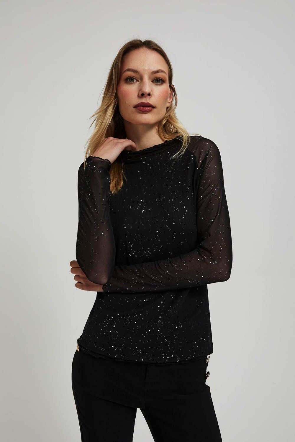 Blouse with transparent sleeves