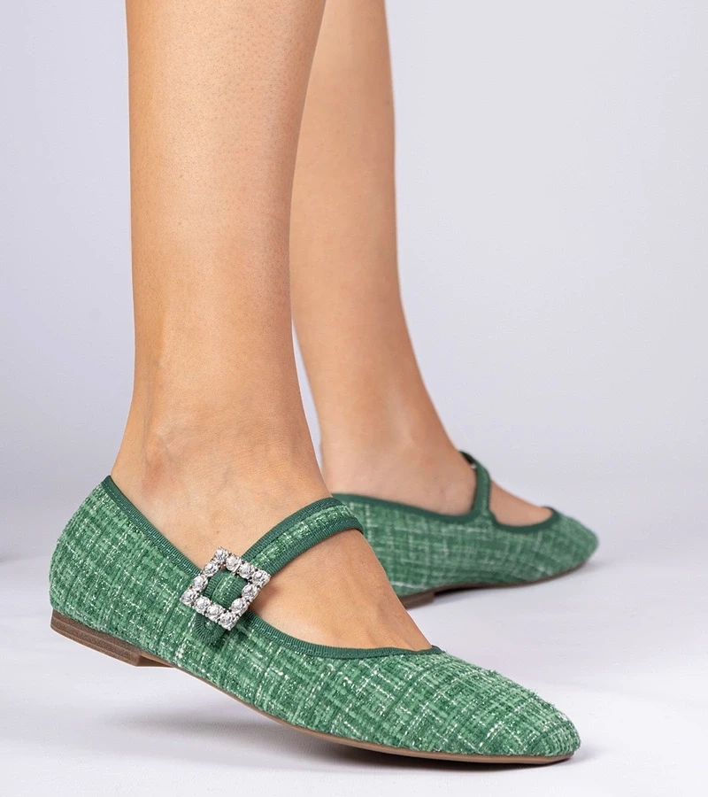 Gemre Balerini verzi de damă cu cataramă și cristale Piona