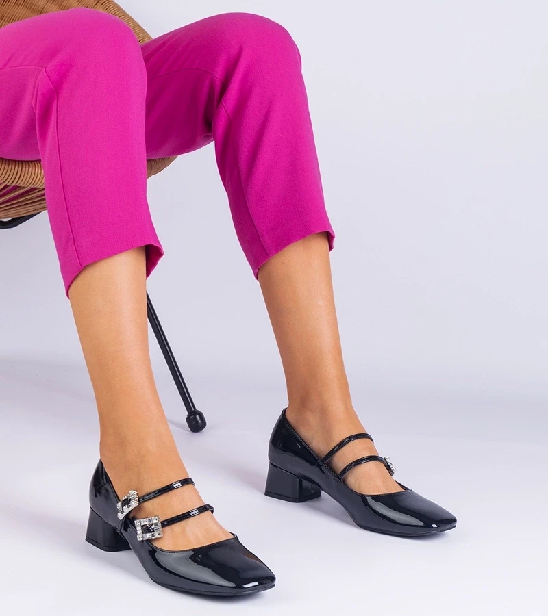 Gemre Pantofi negri lăcuiți cu cataramă cu zirconii Viansol