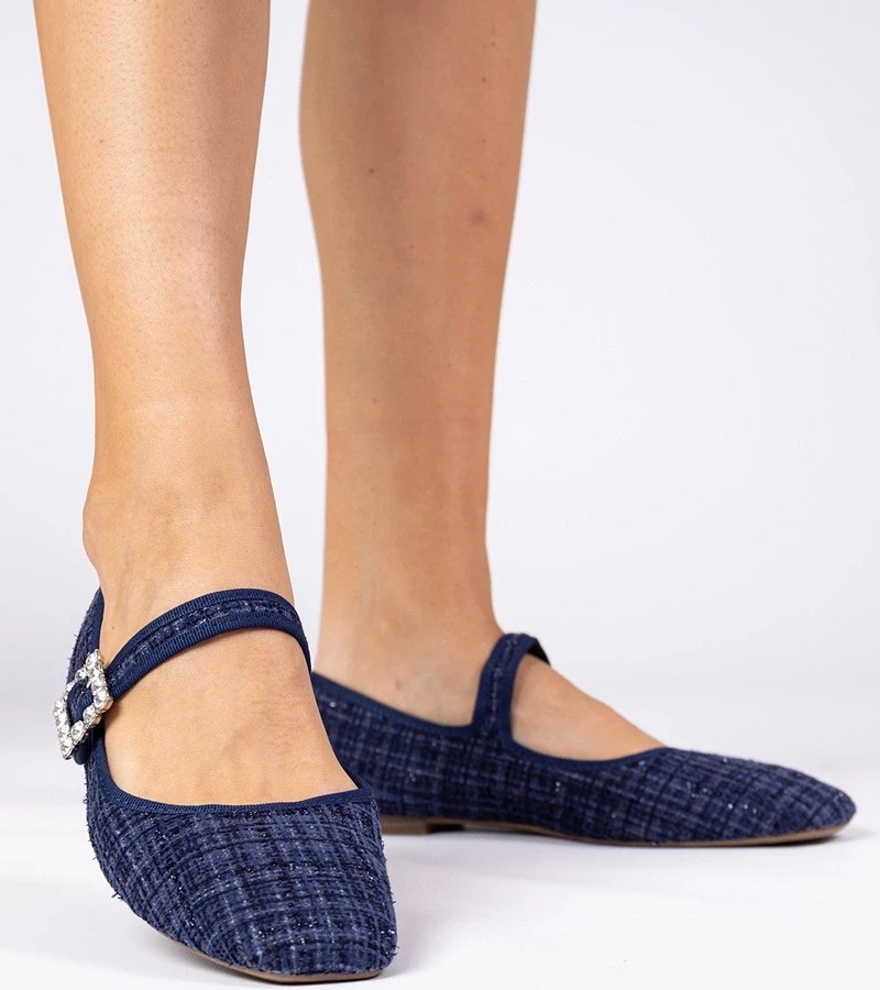 marka niezdefiniowana Navy women's ballet flats with buckle and crystals Piona