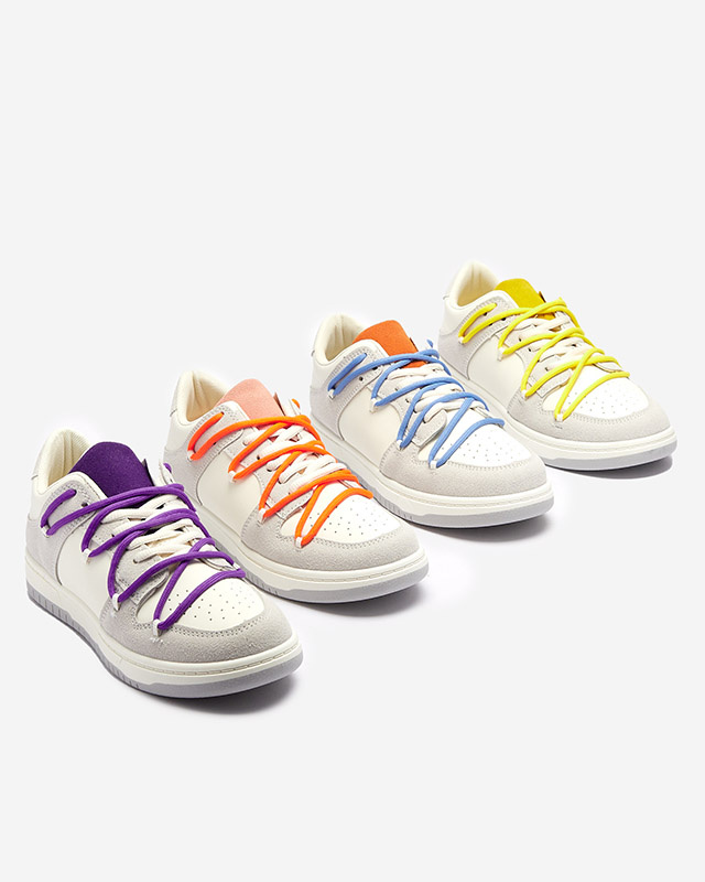 Resti White and gray women's sports sneakers with yellow laces Olierinc - Footwear