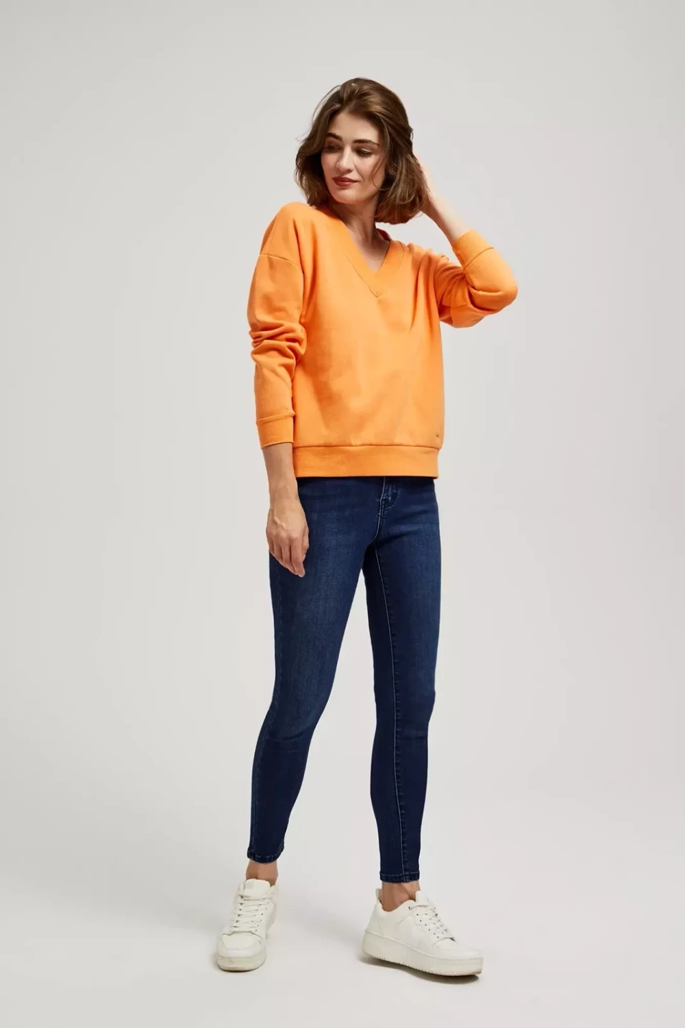 Marisse Orange V-Neck Sweatshirt