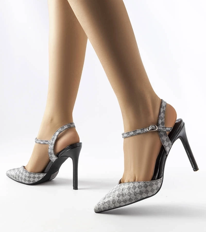 Gemre Pantofi stiletto negri cu sclipici în formă de tablă de șah de Gallia