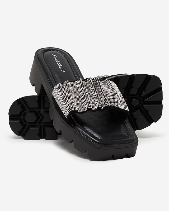 Resti Black women&#039;s flip-flops with zircons Emkoy - Footwear