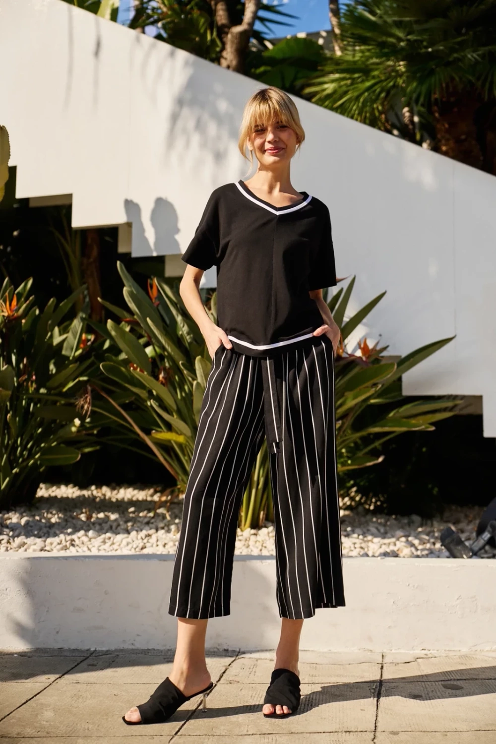 Marisse Black Striped Culottes