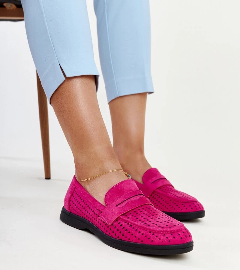 Mocasini de culoare roz închis, din piele de antilopă Vinceza